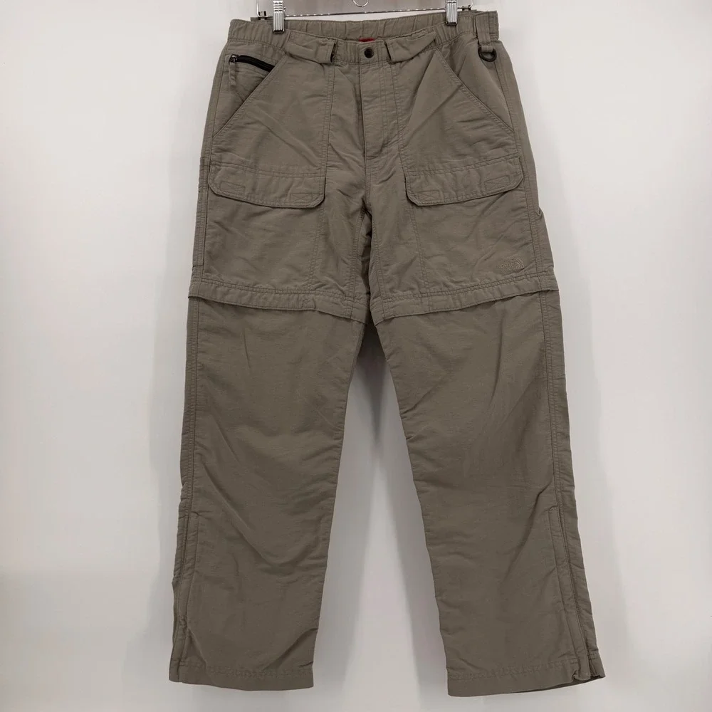 The North Face Mens Med 32 Khaki Convertible Cargo Hiking Pants Zip Off Shorts